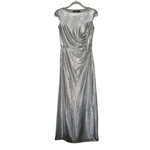 Lauren Ralph Lauren Silver Metallic Boat Neck Formal Evening Gown Size 2 ALTERED
